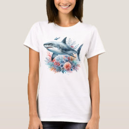 魚やサンゴと一緒に泳ぐ美しいサメ Tシャツ