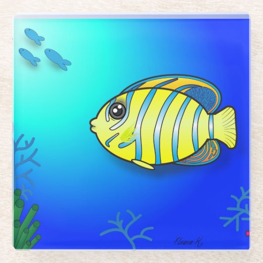 魚をテーマにしたガラスのコースター ガラスコースター (正面)
