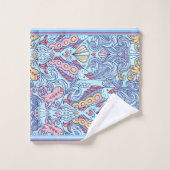 魚をテーマにした赤、白、青タオル バスタオルセット (ウォッシュタオル)