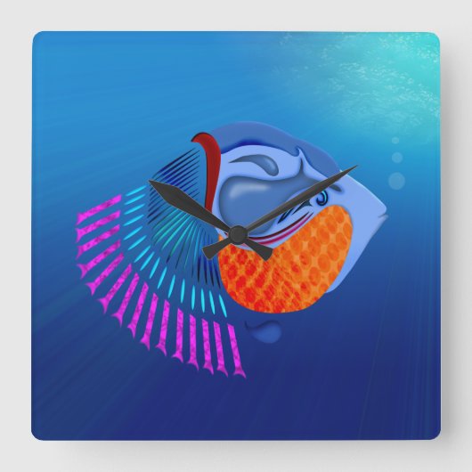 魚を取る スクエア壁時計 (正面)