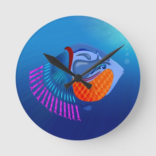 魚を取る ラウンド壁時計 (正面)