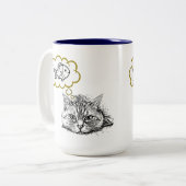 魚を夢見る猫の手描きコーヒーマグカップ ツートーンマグカップ (正面左)