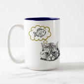 魚を夢見る猫の手描きコーヒーマグカップ ツートーンマグカップ (左)