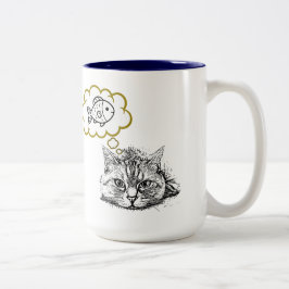 魚を夢見る猫の手描きコーヒーマグカップ ツートーンマグカップ