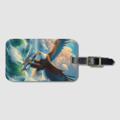 魚を威厳のある捕まえるために舞い降りるワシ ラゲッジタグ (正面横)