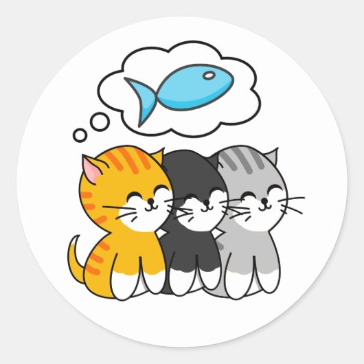 魚を想う三匹の子猫 ラウンドシール (正面)