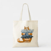 魚を抱えた面白い猫のキャラクター 空腹の子猫 トートバッグ (裏面)