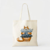 魚を抱えた面白い猫のキャラクター 空腹の子猫 トートバッグ (正面)