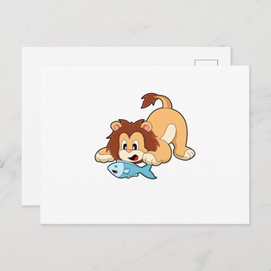 魚を持ったライオン ポストカード (正面/裏面)