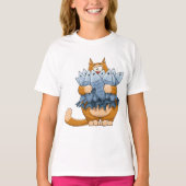 魚を持った面白い猫のキャラクター　空腹の子猫 Tシャツ (正面)