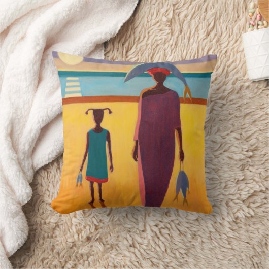 魚を持つ女性 クッション (ブランケット)