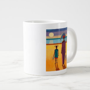 魚を持つ女性 ジャンボコーヒーマグカップ