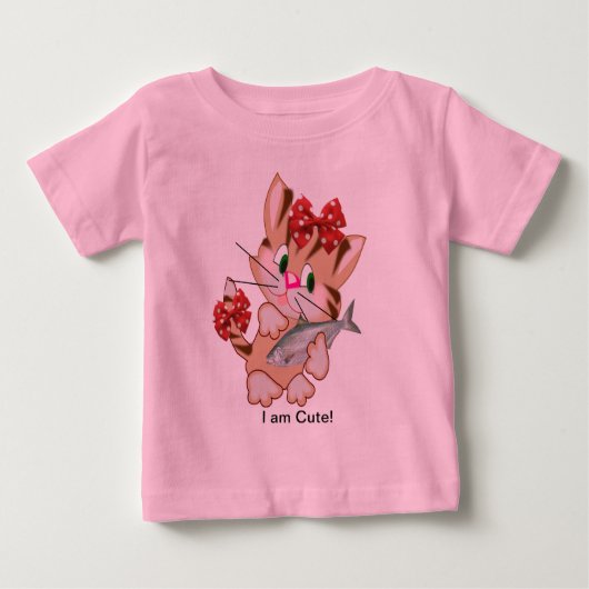 魚を持つ子猫のベビーTシャツ ベビーTシャツ (正面)