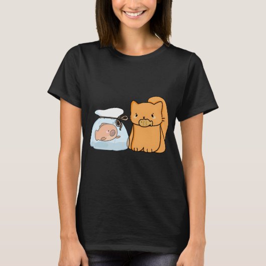 魚を持つ猫 Tシャツ (正面)