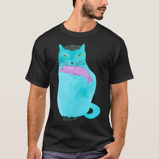 魚を持つ猫 Tシャツ (正面)
