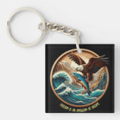 魚を捕まえるために舞い降りる素晴らしいワシ キーホルダー (正面)