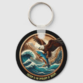 魚を捕まえるために舞い降りる素晴らしいワシ キーホルダー (正面)