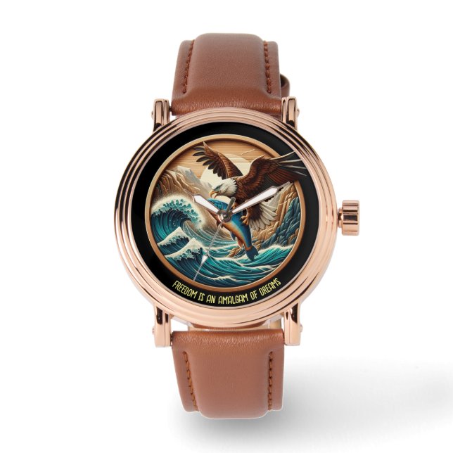 魚を捕まえるために舞い降りる素晴らしいワシ 腕時計 (正面)