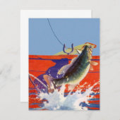 魚を採取することを行く空白のな招待状の赤いボート 招待状 (正面/裏面)