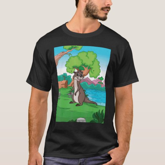 魚を探して湖のそばを歩く Tシャツ (正面)