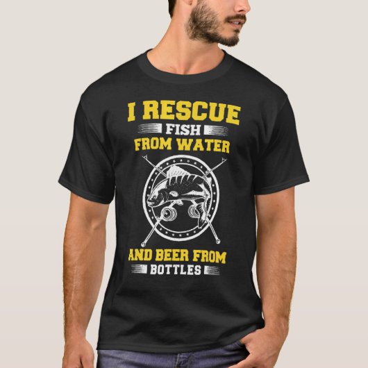 魚を水から、ビールを瓶から救出 Tシャツ (正面)