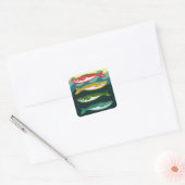 魚を波に乗せる スクエアシール (封筒)