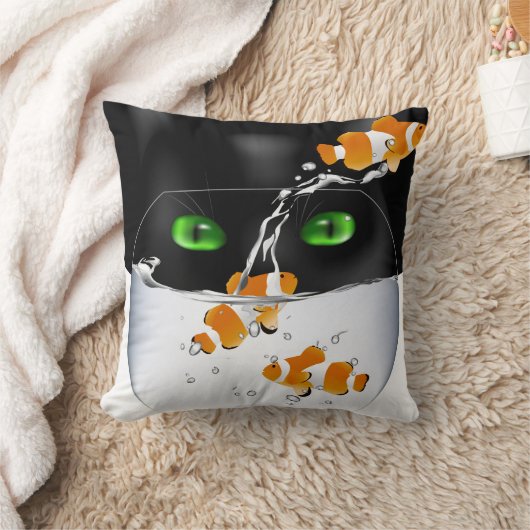 魚を見つめる猫 クッション (ブランケット)
