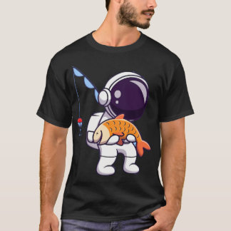 魚を運ぶかわいい宇宙飛行士の漁師のキャラクター Tシャツ