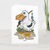 魚を釣るペリカン - 釣り竿と魚を持って カード (裏面)