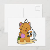 魚を釣る漁師としての猫 & 釣り竿と魚 ポストカード (正面/裏面)