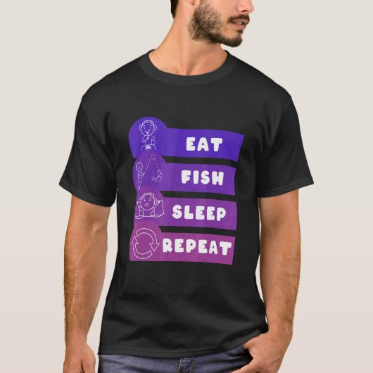 魚を食べる寝る繰り返す Tシャツ (正面)
