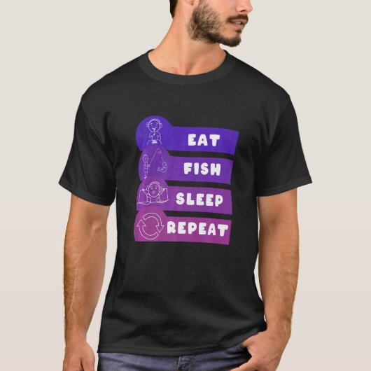 魚を食べる寝る繰り返す Tシャツ (正面)