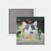 魚カスタムの水槽を覗く写真猫 マグネット (正面/裏面)