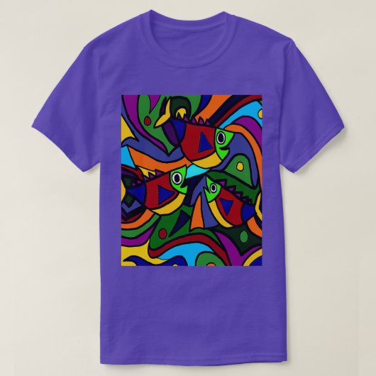 魚カッコいいカラフル抽象芸術 Tシャツ (デザイン正面)