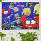 魚カニ海キッチンハンドタオル キッチンタオル (折り畳み)