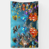 魚カラフルとコイルの水族館バナー 横断幕 (縦)