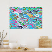 魚カラフルの抽象芸術絵を描ブルーピンク赤グリーン ポスター (キッチン)