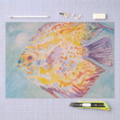 魚カラフルの海模様水彩組織  薄葉紙 (クラフト)