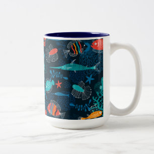 魚カラフルの海 ツートーンマグカップ