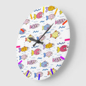 魚カラフルの群れ ラージ壁時計 (傾斜)