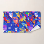 魚カラフルアールデコカスタム文字モノグラム バスタオルセット (ハンドタオル)