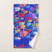 魚カラフルアールデコカスタム文字モノグラム バスタオルセット (ハンドタオル)