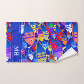 魚カラフルアールデコカスタム文字モノグラム バスタオルセット (ハンドタオル)