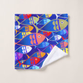 魚カラフルアールデコデザイン バスタオルセット (ウォッシュタオル)