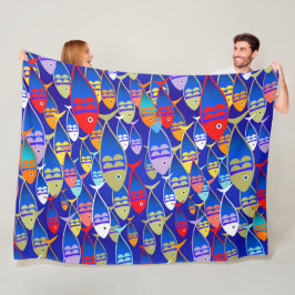 魚カラフルアールデコデザイン フリースブランケット