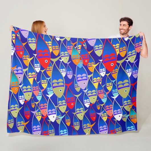 魚カラフルアールデコデザイン フリースブランケット (インサイチュ)