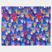 魚カラフルアールデコデザイン フリースブランケット (正面(横))