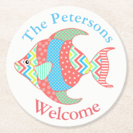 魚カラフルパターン（の模様が）ある紙カスタムコースター ラウンドペーパーコースター