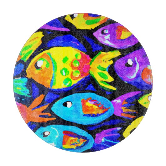魚カラフル柄アート買今 カッティングボード (正面)