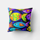 魚カラフル柄アート買今 クッション (裏面)